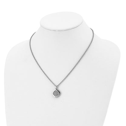 Stainless Steel Polished W/Cz Square 18In W/2In Ext Necklace