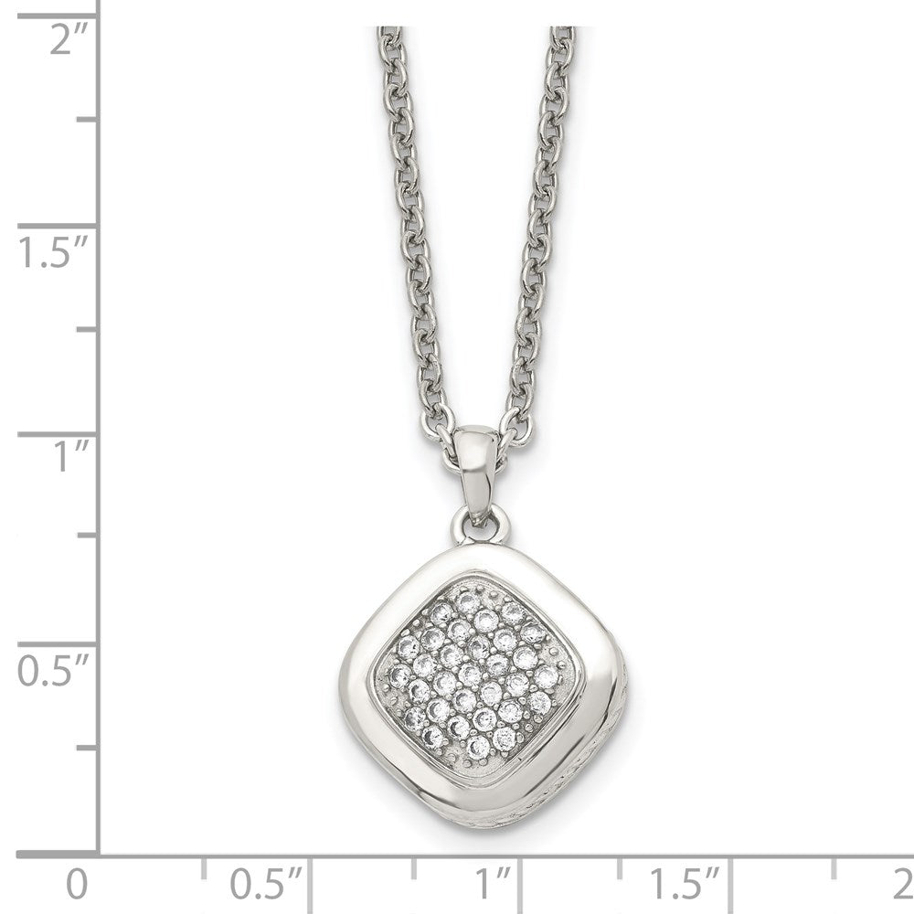 Stainless Steel Polished W/Cz Square 18In W/2In Ext Necklace