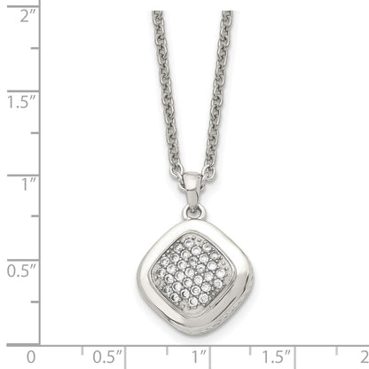 Stainless Steel Polished W/Cz Square 18In W/2In Ext Necklace