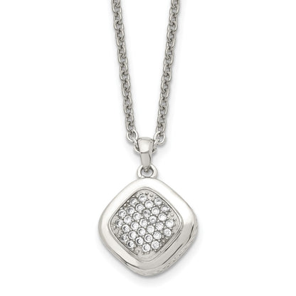 Stainless Steel Polished W/Cz Square 18In W/2In Ext Necklace