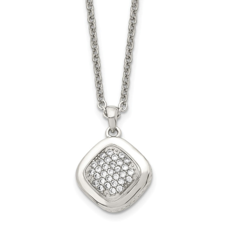 Stainless Steel Polished W/Cz Square 18In W/2In Ext Necklace