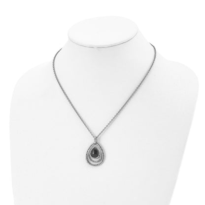 Stainless Steel Chisel Polished And Textured Black Onyx Pendant On An 18 Inch Cable Chain With A 2 Extension Necklace
