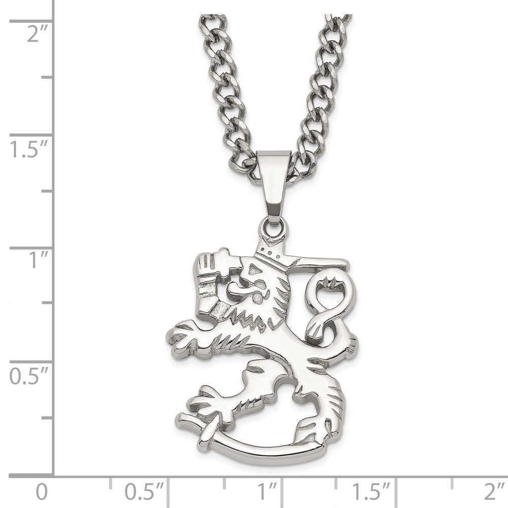Stainless Steel Polished Lion W/ 2In Ext. Necklace