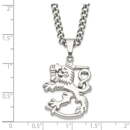 Stainless Steel Polished Lion W/ 2In Ext. Necklace