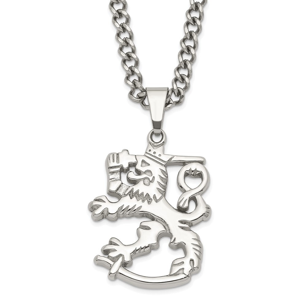 Stainless Steel Polished Lion W/ 2In Ext. Necklace