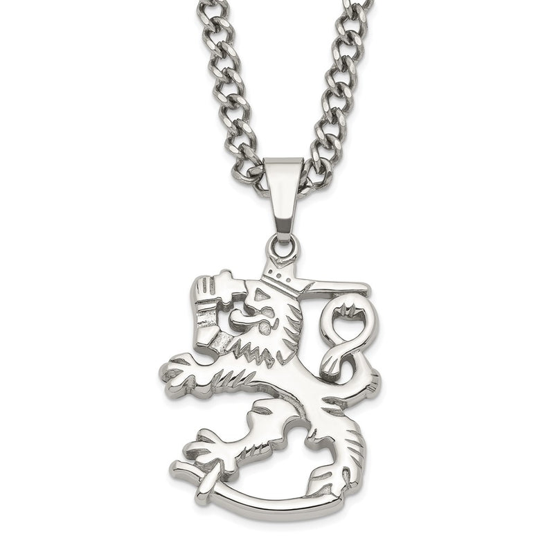 Stainless Steel Polished Lion W/ 2In Ext. Necklace