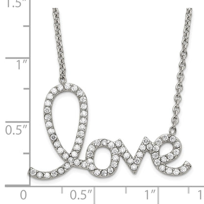 Stainless Steel Polished Cz Love Necklace