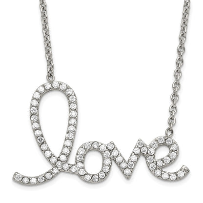 Stainless Steel Polished Cz Love Necklace