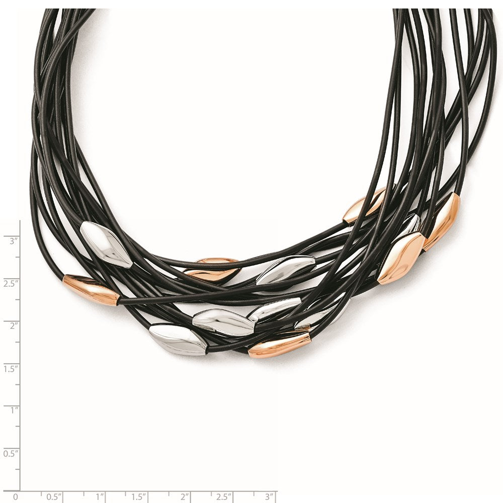 Stainless Steel Polished Pink Ip-Plated Black Rubber W/1In. Ext. Necklace