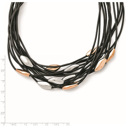 Stainless Steel Polished Pink Ip-Plated Black Rubber W/1In. Ext. Necklace