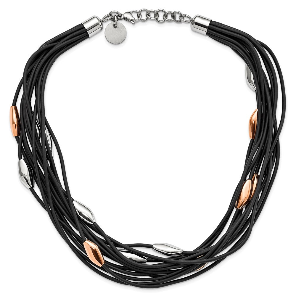 Stainless Steel Polished Pink Ip-Plated Black Rubber W/1In. Ext. Necklace
