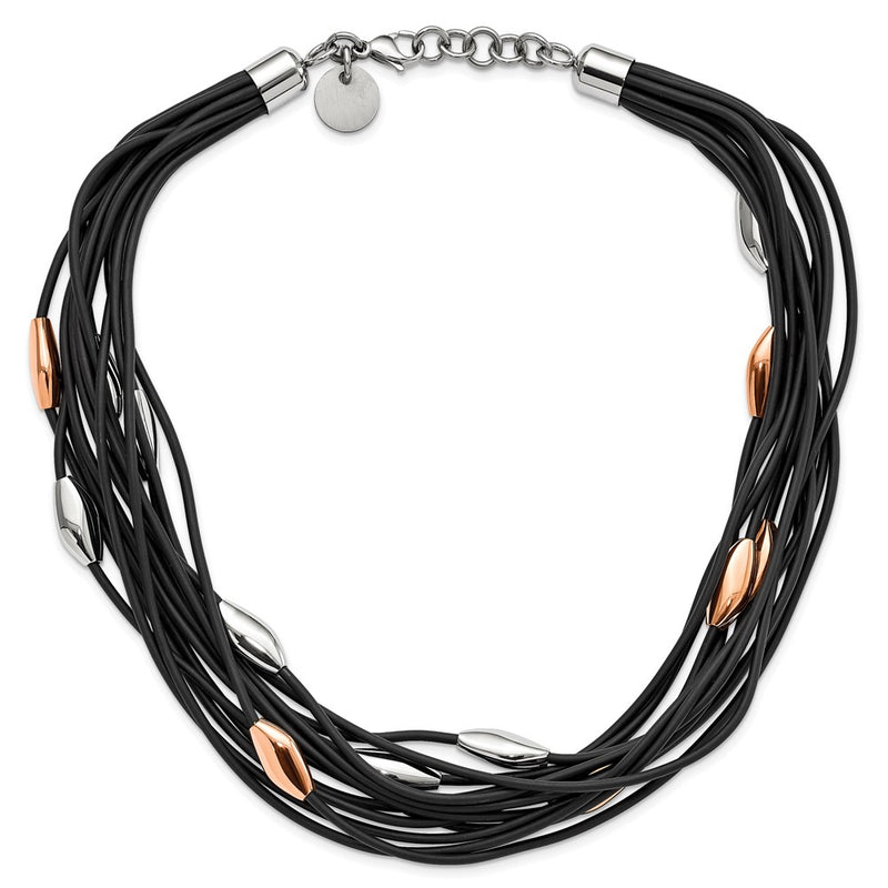 Stainless Steel Polished Pink Ip-Plated Black Rubber W/1In. Ext. Necklace