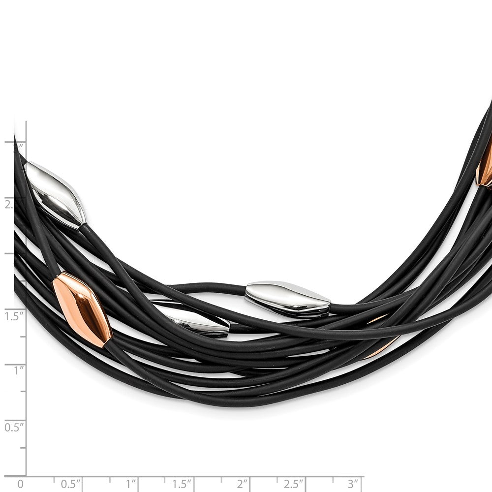 Stainless Steel Polished Pink Ip-Plated Black Rubber W/1In. Ext. Necklace