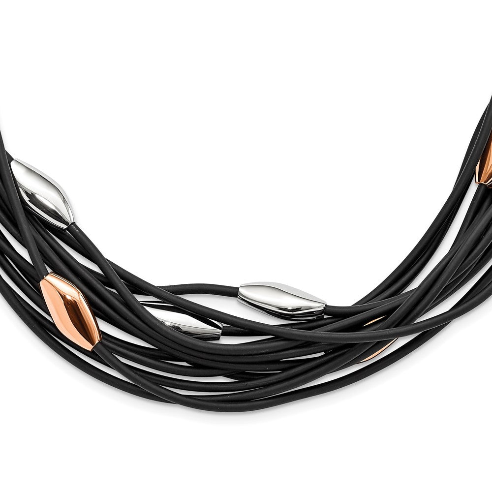Stainless Steel Polished Pink Ip-Plated Black Rubber W/1In. Ext. Necklace