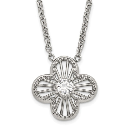 Stainless Steel Polished Cz Flower Necklace