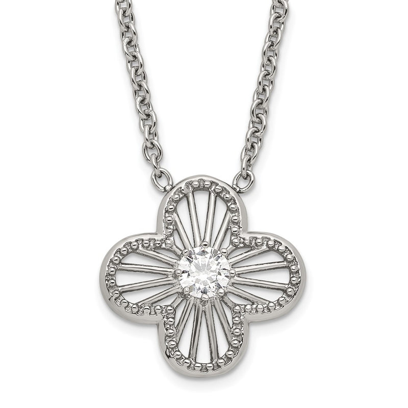 Stainless Steel Polished Cz Flower Necklace