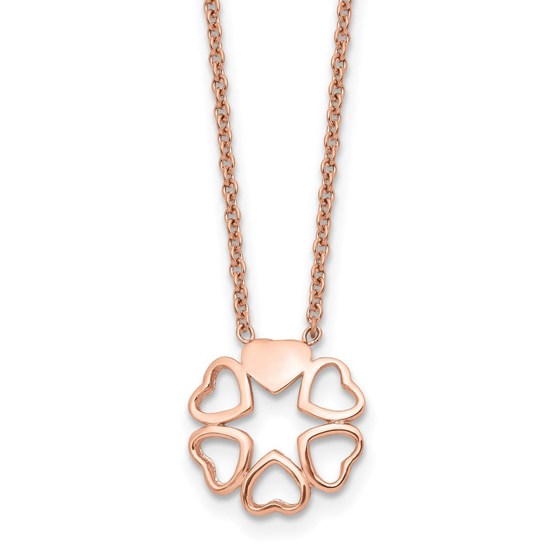 Stainless Steel Polished Rose Ip-Plated Circle Of Hearts 17.25In Necklace