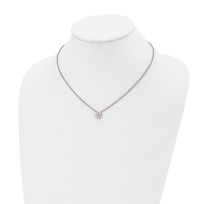 Stainless Steel Polished Rose Ip-Plated/Enameled Flower W/Cz Necklace
