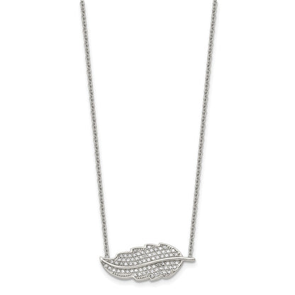 Stainless Steel Polished W/Cz Leaf 18In Necklace