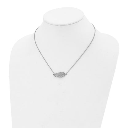 Stainless Steel Polished W/Cz Leaf 18In Necklace