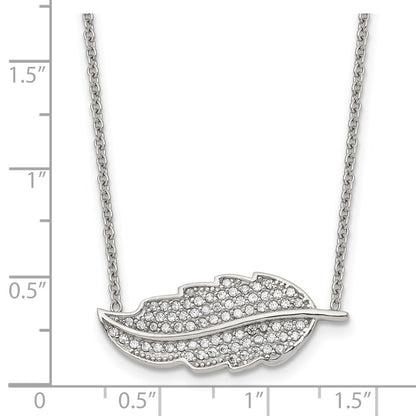 Stainless Steel Polished W/Cz Leaf 18In Necklace
