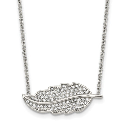 Stainless Steel Polished W/Cz Leaf 18In Necklace