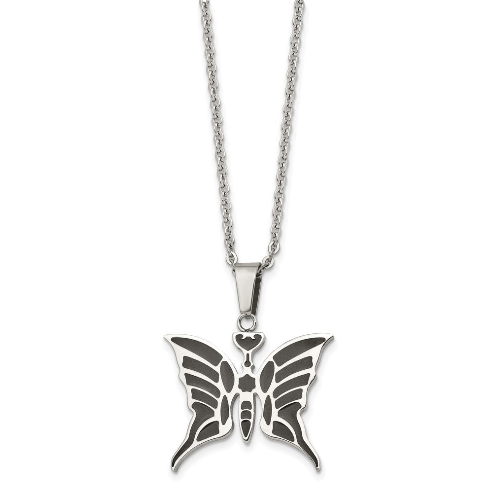 Stainless Steel Polished Enameled Butterfly 20In Necklace