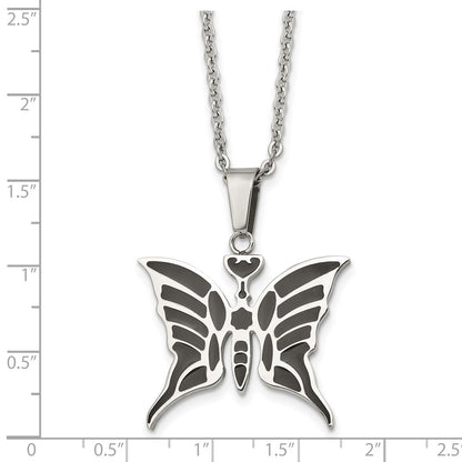 Stainless Steel Polished Enameled Butterfly 20In Necklace