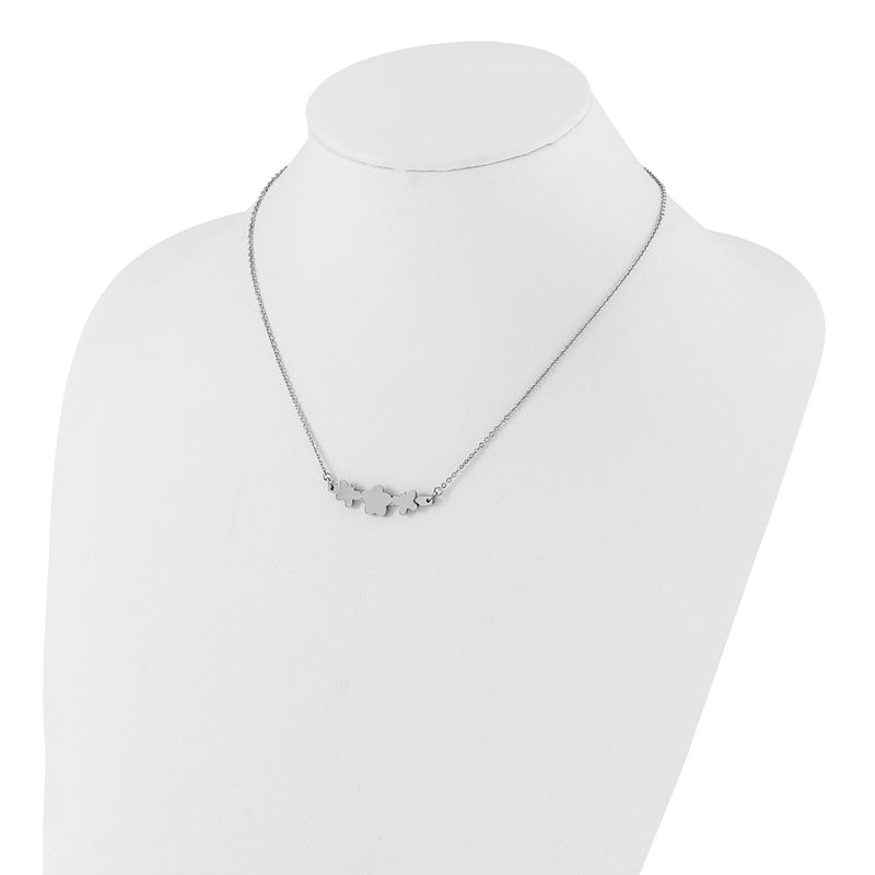 Stainless Steel Polished Butterfly & Flower Necklace