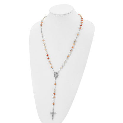 Stainless Steel Chisel Polished With Agate Beads 31 Inch Rosary Necklace