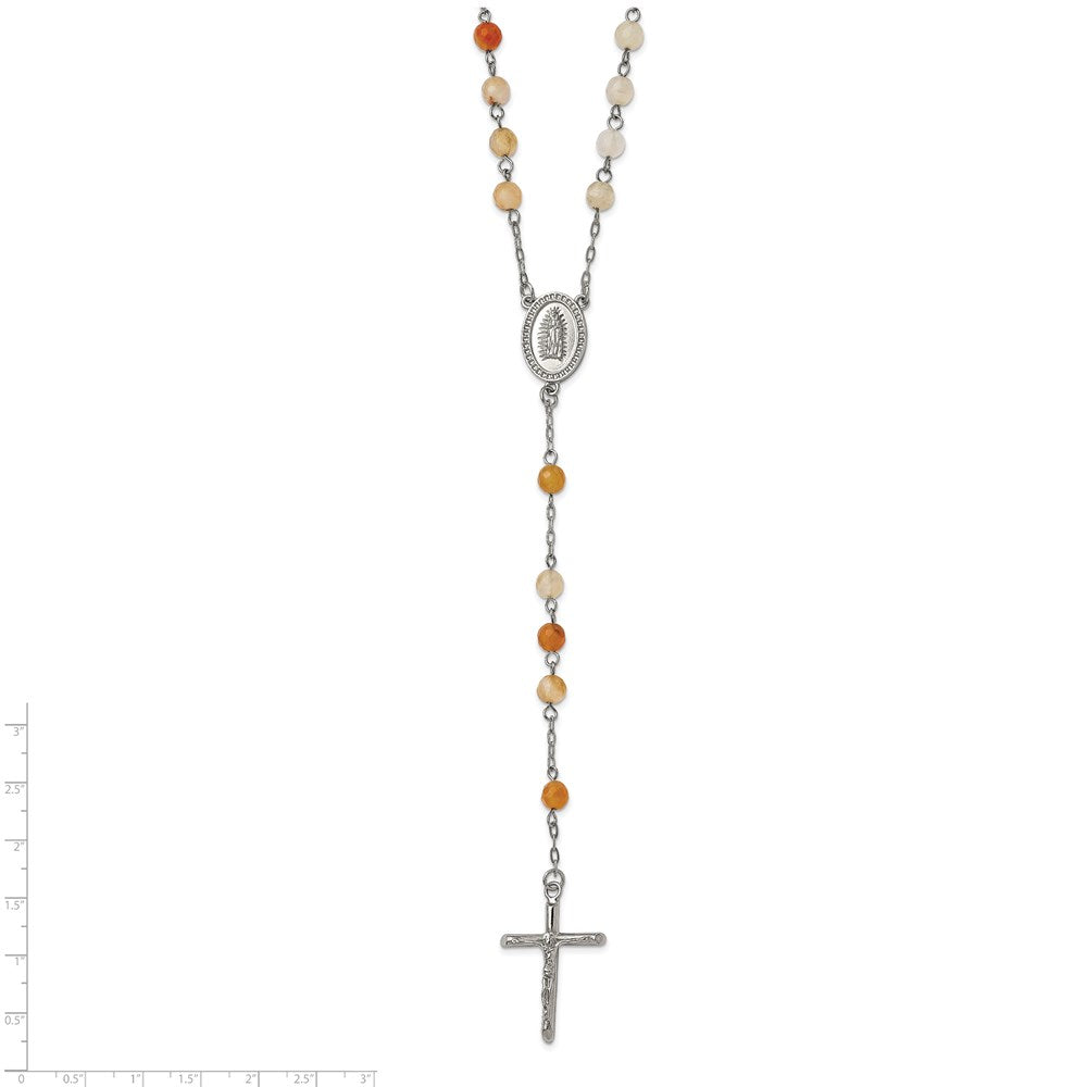 Stainless Steel Chisel Polished With Agate Beads 31 Inch Rosary Necklace