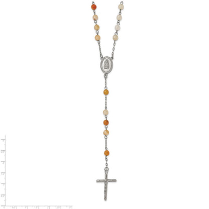 Stainless Steel Chisel Polished With Agate Beads 31 Inch Rosary Necklace