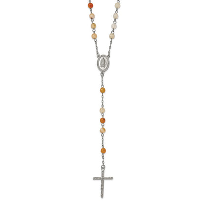 Stainless Steel Chisel Polished With Agate Beads 31 Inch Rosary Necklace