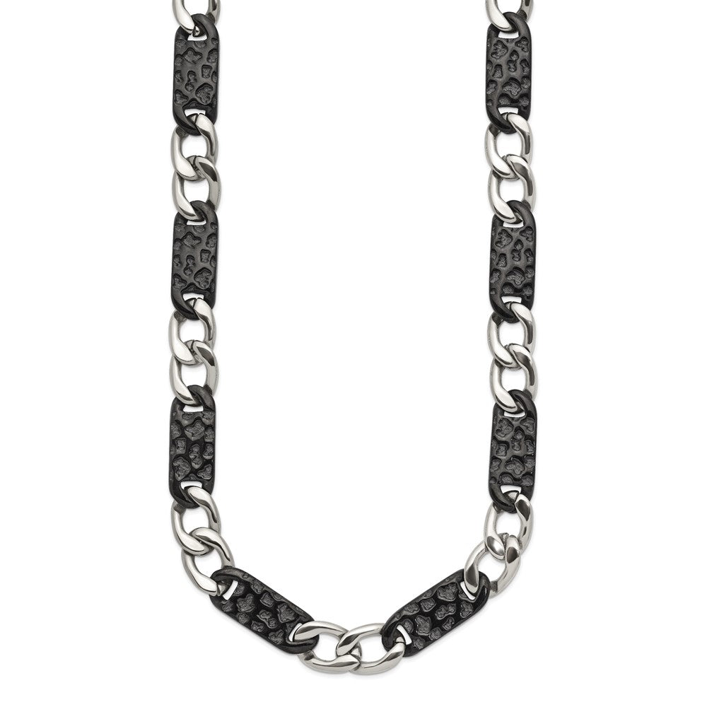 Stainless Steel Chisel Polished Black Ip-Plated Link 24 Inch Necklace