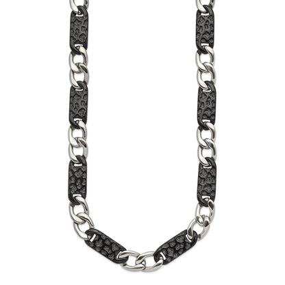 Stainless Steel Chisel Polished Black Ip-Plated Link 24 Inch Necklace
