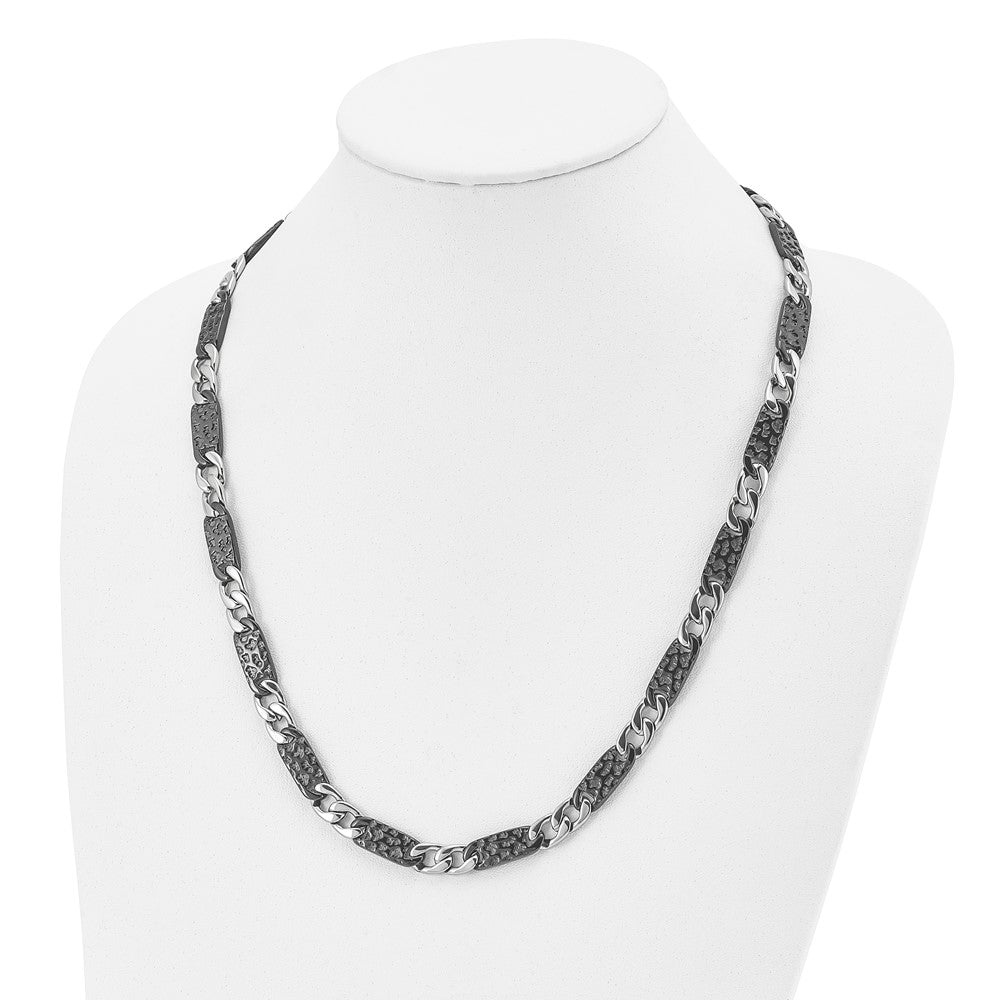Stainless Steel Chisel Polished Black Ip-Plated Link 24 Inch Necklace