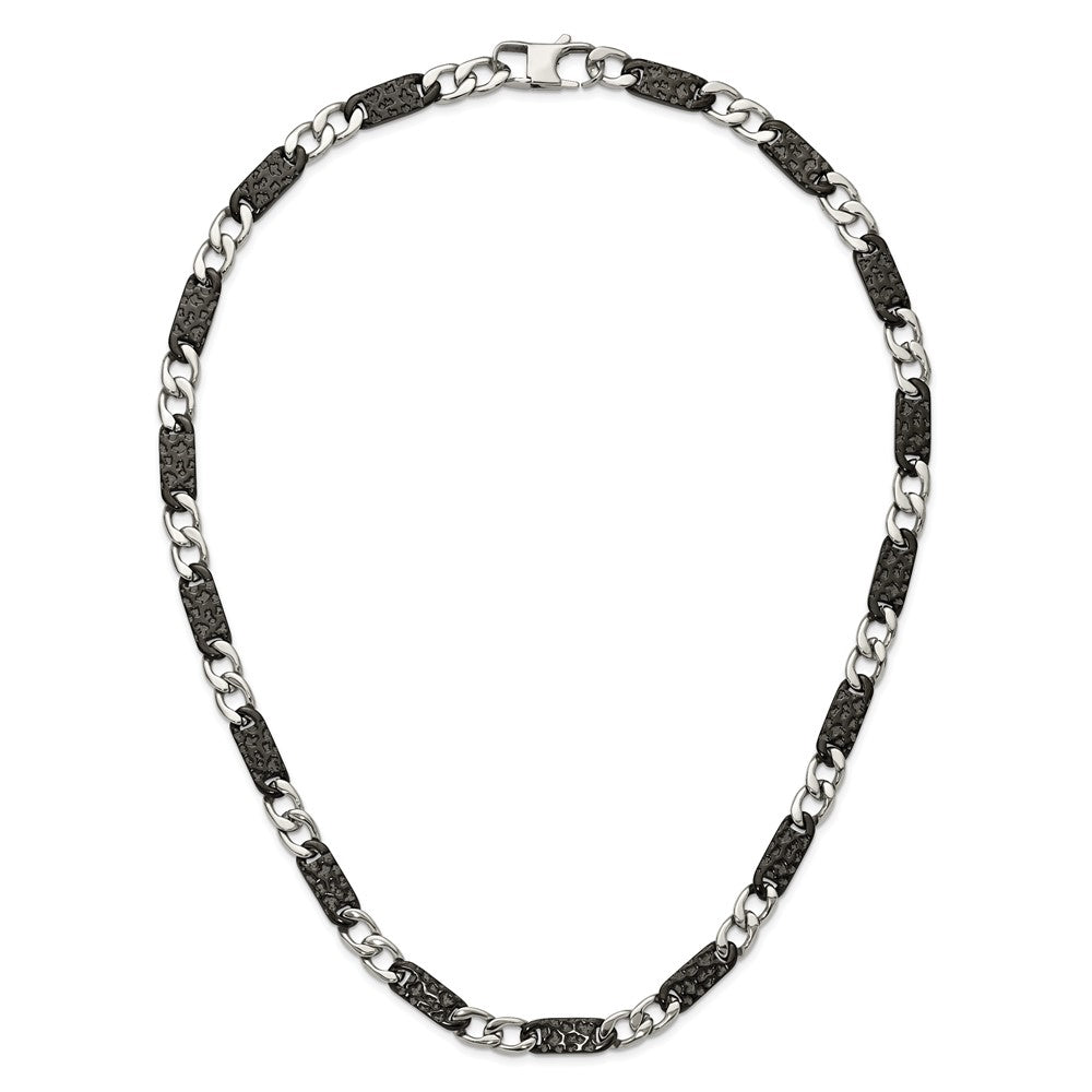 Stainless Steel Chisel Polished Black Ip-Plated Link 24 Inch Necklace