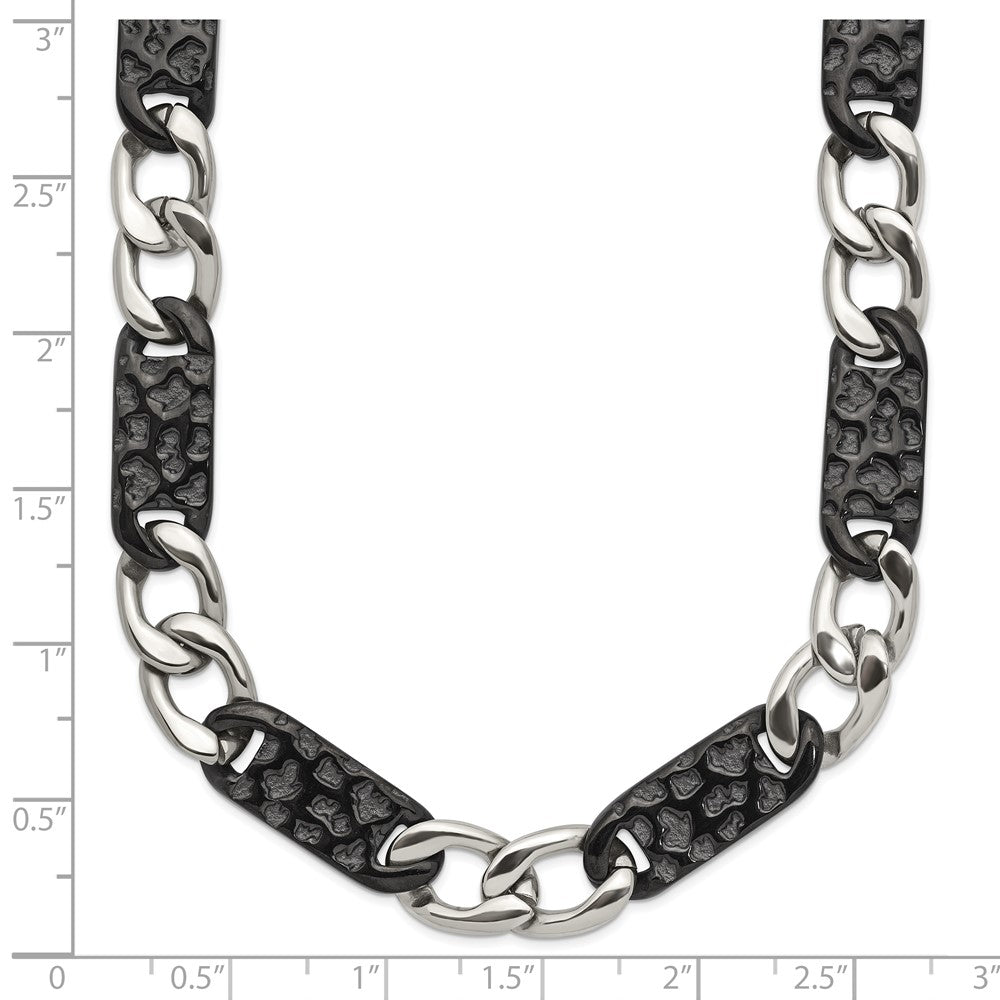 Stainless Steel Chisel Polished Black Ip-Plated Link 24 Inch Necklace