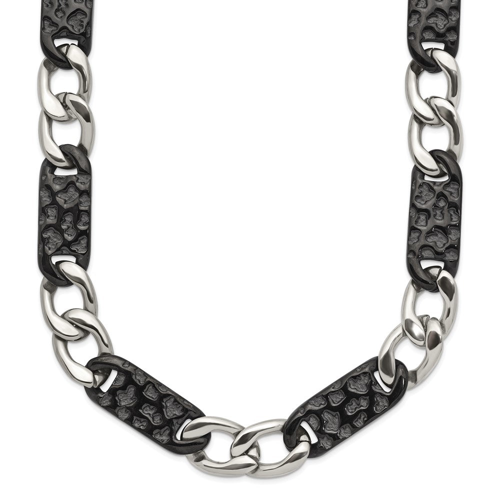 Stainless Steel Chisel Polished Black Ip-Plated Link 24 Inch Necklace