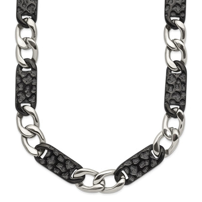 Stainless Steel Chisel Polished Black Ip-Plated Link 24 Inch Necklace