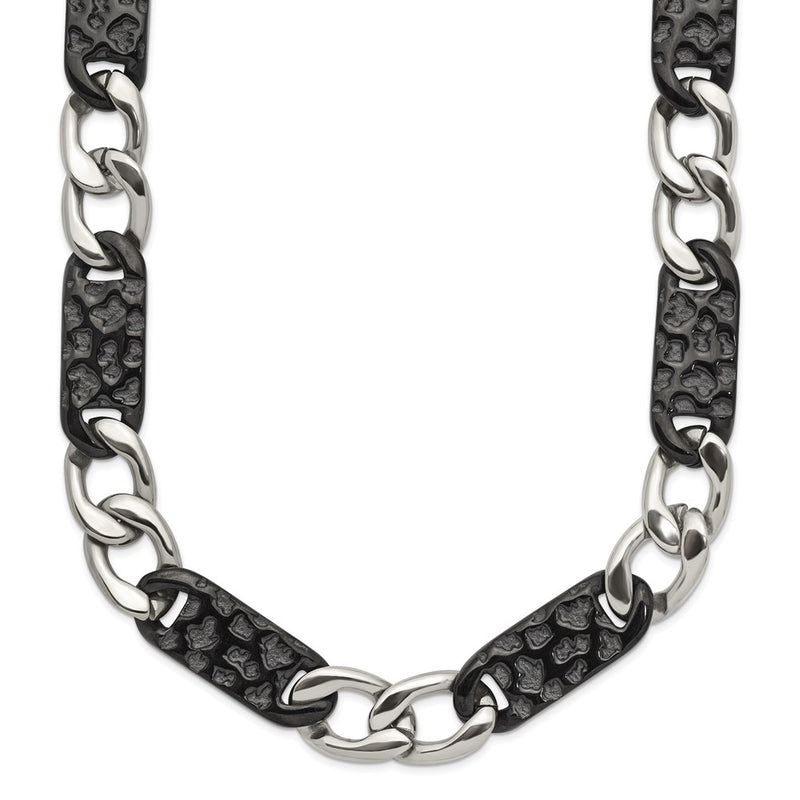 Stainless Steel Chisel Polished Black Ip-Plated Link Chain Necklace
