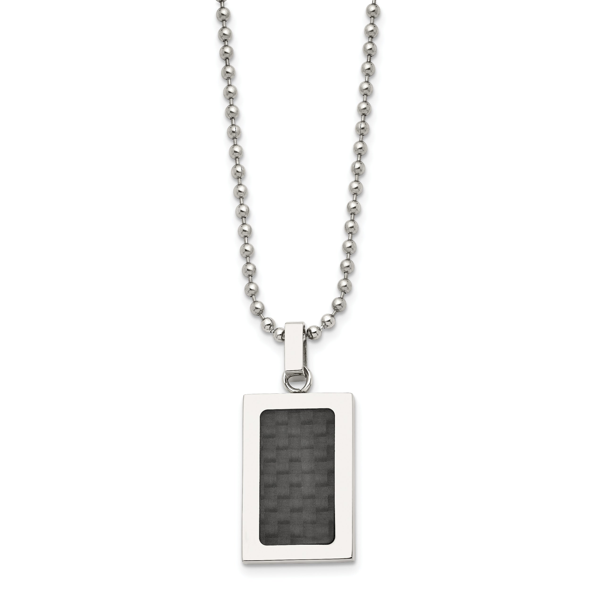 Stainless Steel 22In Polished W/Black Carbon Fiber Inlay Rectangle Necklac