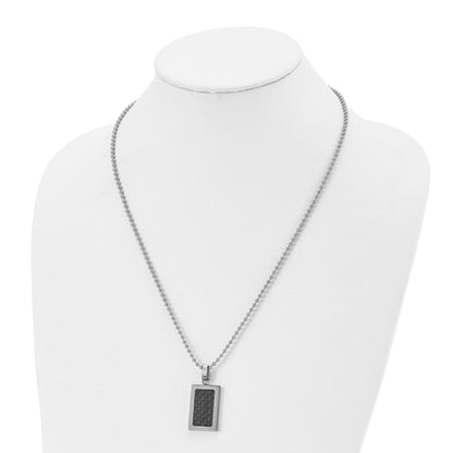 Stainless Steel 22In Polished W/Black Carbon Fiber Inlay Rectangle Necklac