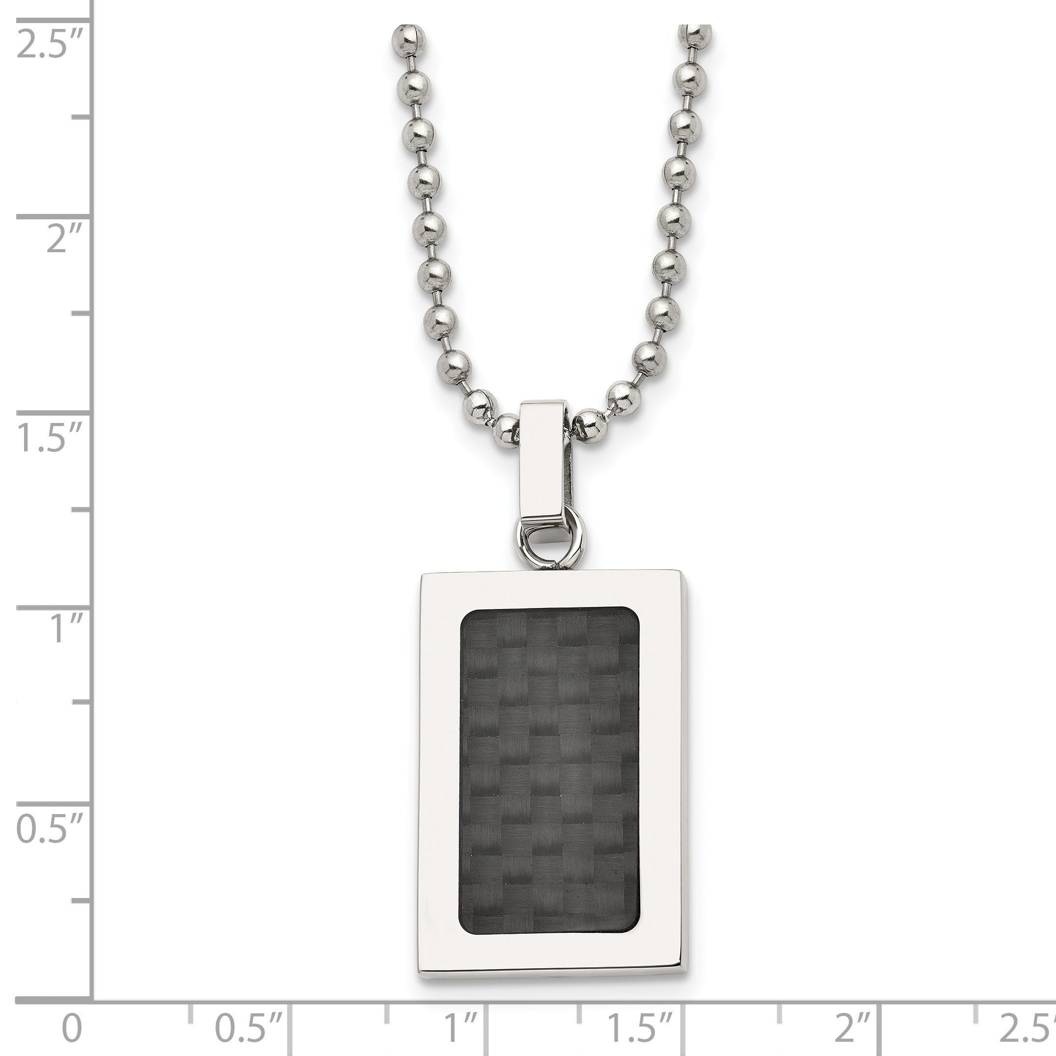 Stainless Steel 22In Polished W/Black Carbon Fiber Inlay Rectangle Necklac