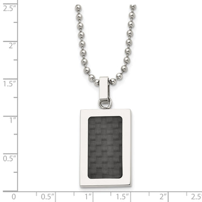 Stainless Steel 22In Polished W/Black Carbon Fiber Inlay Rectangle Necklac