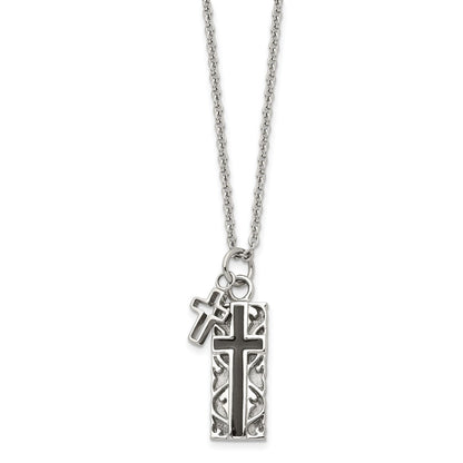 Stainless Steel Chisel Polished Black Ip-Plated 2 Piece Cross Pendant On A 20 Inch Cable Chain Necklace