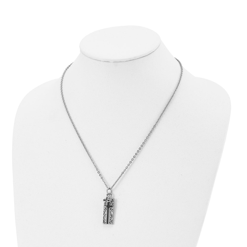 Stainless Steel Chisel Polished Black Ip-Plated 2 Piece Cross Pendant On A 20 Inch Cable Chain Necklace