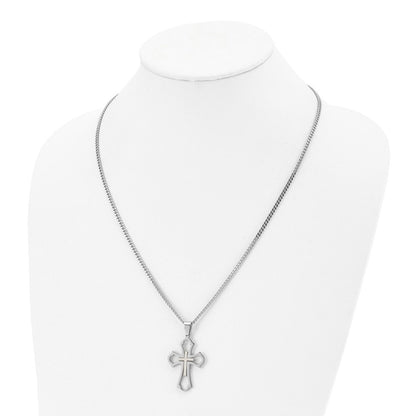 Stainless Steel Chisel Brushed And Polished Yellow Ip-Plated Cross Pendant On A 22 Inch Curb Chain Necklace