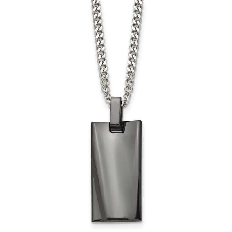 Stainless Steel Chisel Polished Black Ip-Plated Rectangle Dog Tag On A 22 Inch Curb Chain Necklace