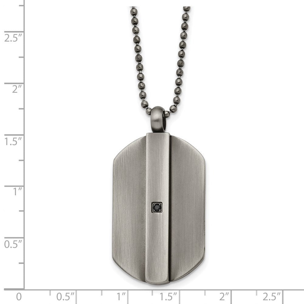 Stainless Steel Antiqued And Brushed W/Black Cz Dog Tag 20In Necklace